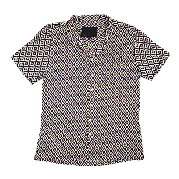 Soul Star Other - Soul Star Geometric Camp Shirt Mens Medium Black Pink Neon Rave Festival England